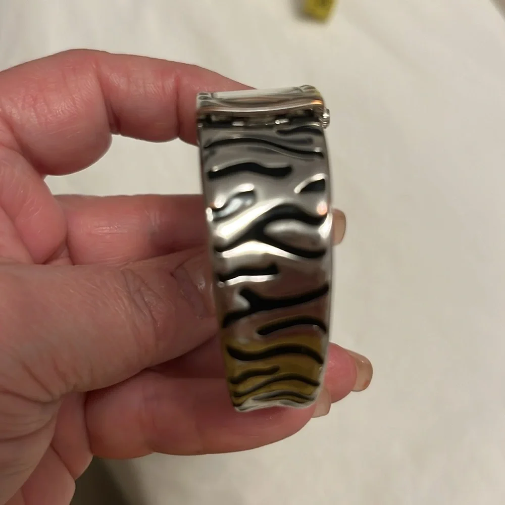 EUC Watch Bracelet Stainless Steel Zebra Print